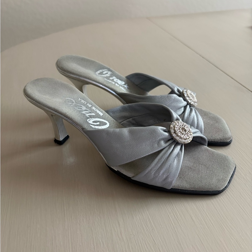 Onex Silver Heeled Sandals with Embellishment - Picture 2 of 2